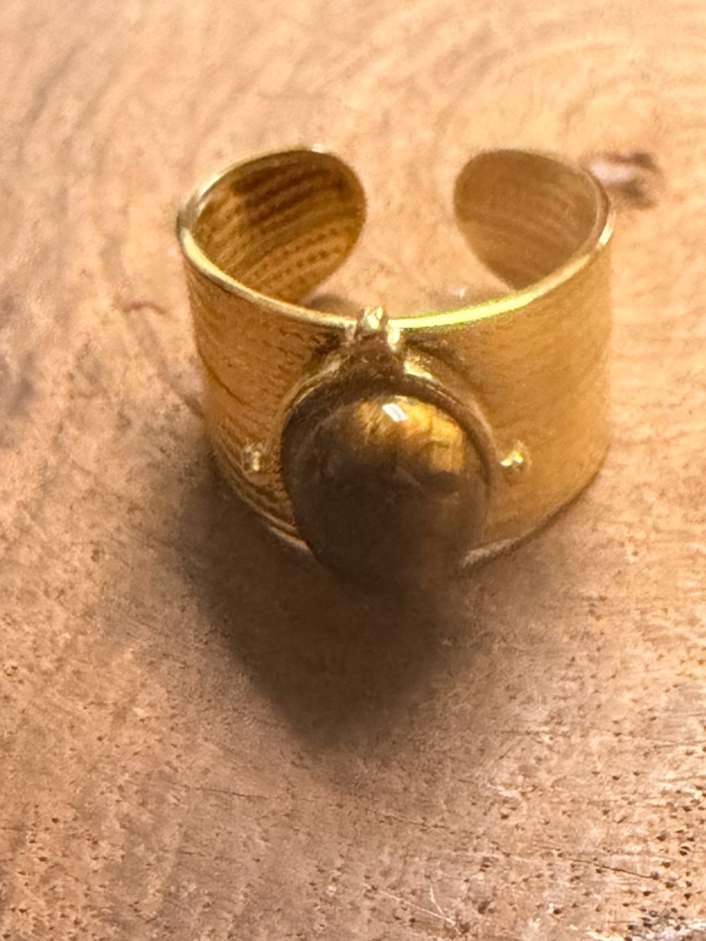 Gold Adjustable Ring with Tiger's Eye Cabochon